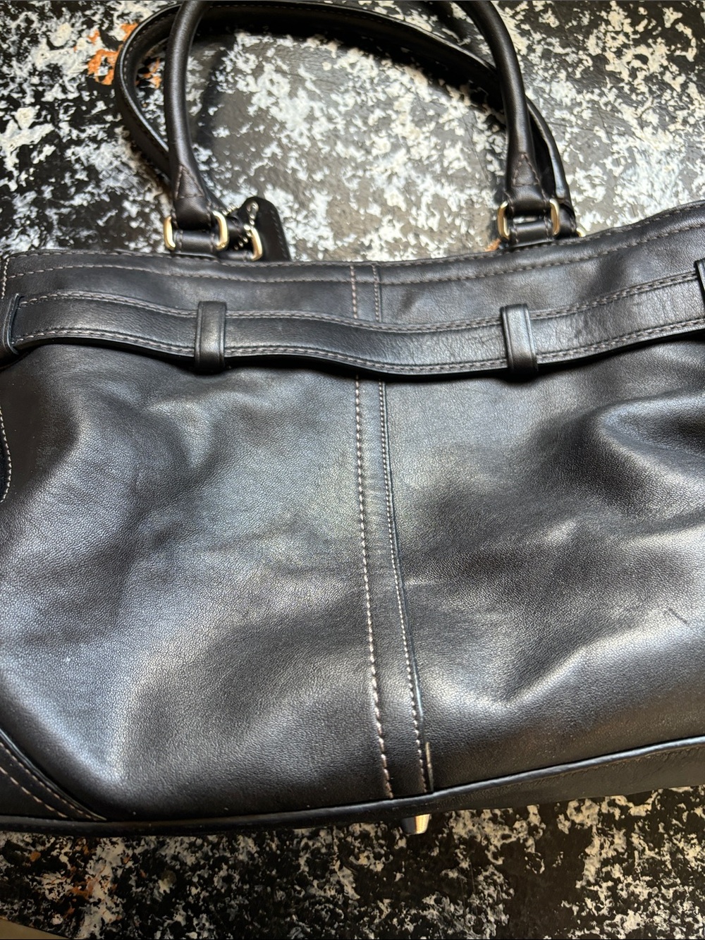 Coach Hampton Black Leather Carryall Satchel with Silver Hardware - Picture 10 of 13